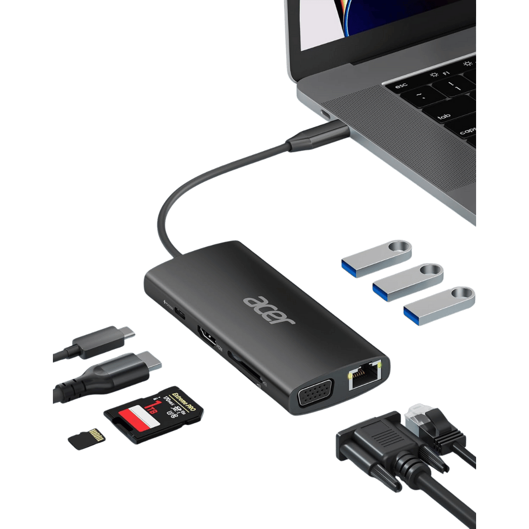 Acer 9 - in - 1 USB - C Hub ODK390 – 4K HDMI, Gigabit Ethernet, SD/Micro SD, 100W PD, 3×USB 3.1 for MacBook, iPad Pro & Chromebook - Best Deal Office, TV, & Apple StoreLas_Vegas