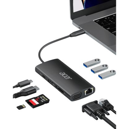Acer 9 - in - 1 USB - C Hub ODK390 – 4K HDMI, Gigabit Ethernet, SD/Micro SD, 100W PD, 3×USB 3.1 for MacBook, iPad Pro & Chromebook - Best Deal Office, TV, & Apple StoreLas_Vegas