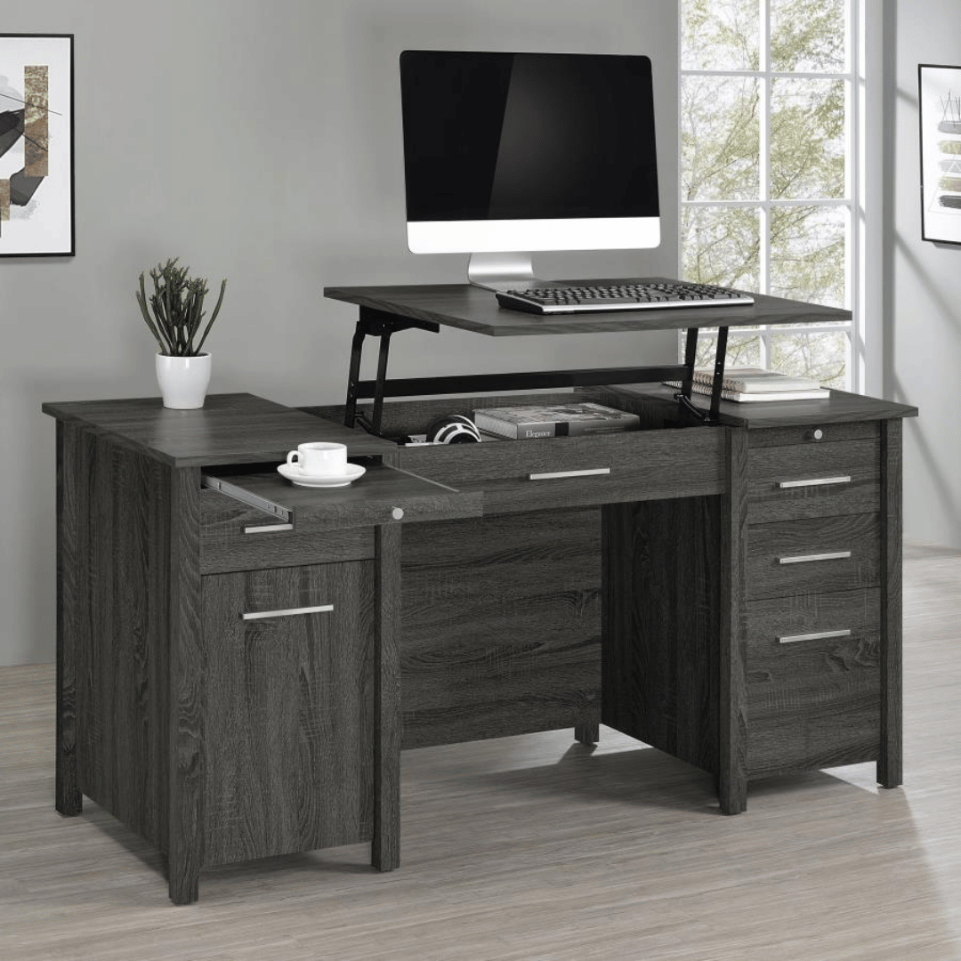 Dylan 60 - inch 4 - drawer Lift Top Office Desk Weathered Grey - Best Deal Office Las_Vegas