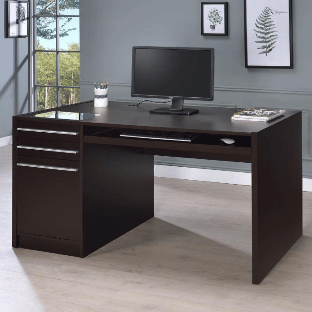 Halston 60 - inch 3 - drawer Office Computer Desk Cappuccino - Best Deal Office Las_Vegas