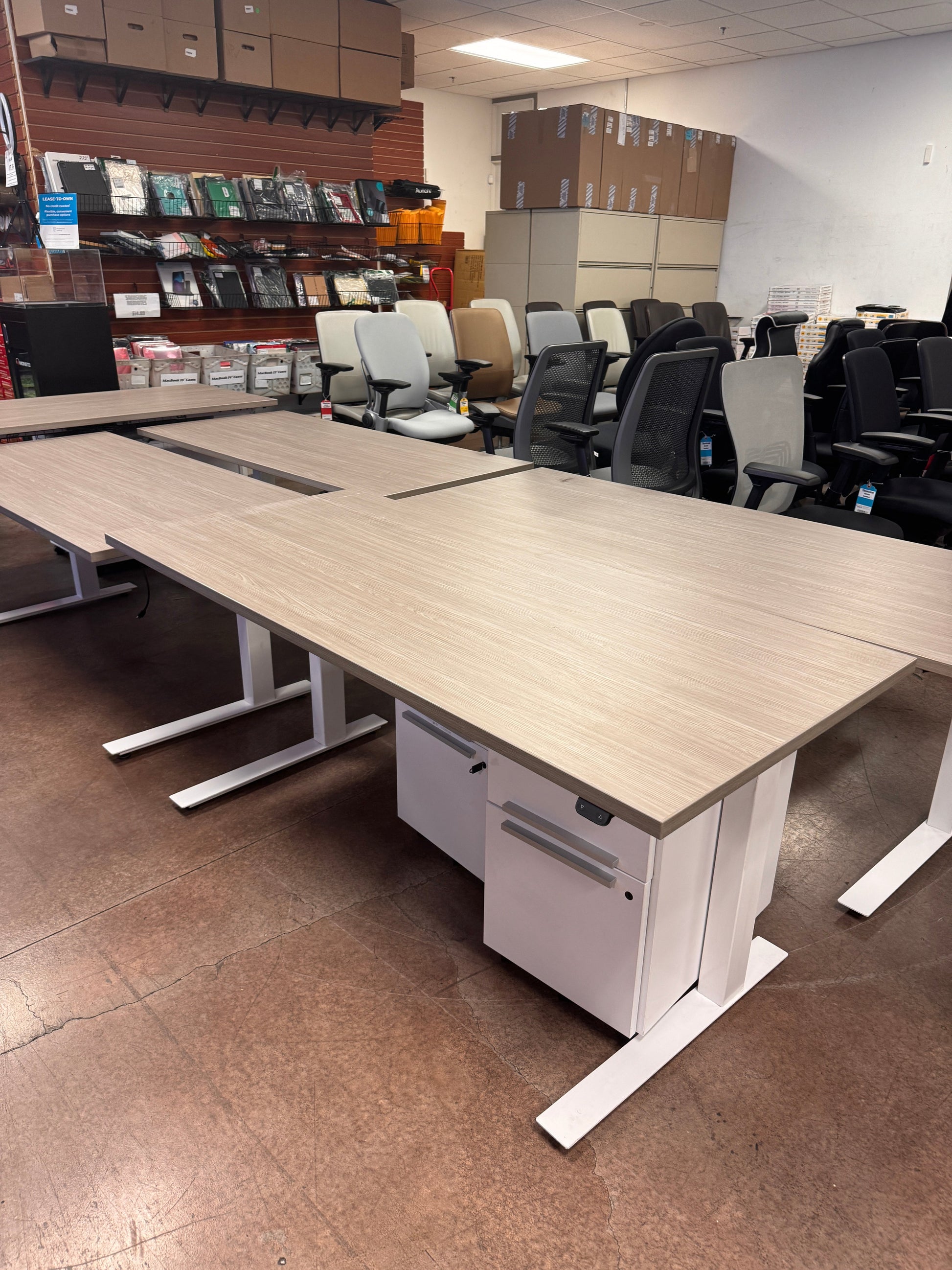 Knoll Powered Height Adjustable Standing Desk with Rolling Filing Cabinet Pedestal (69"x30") - Best Deal Office Furniture & Apple StoreLas_Vegas