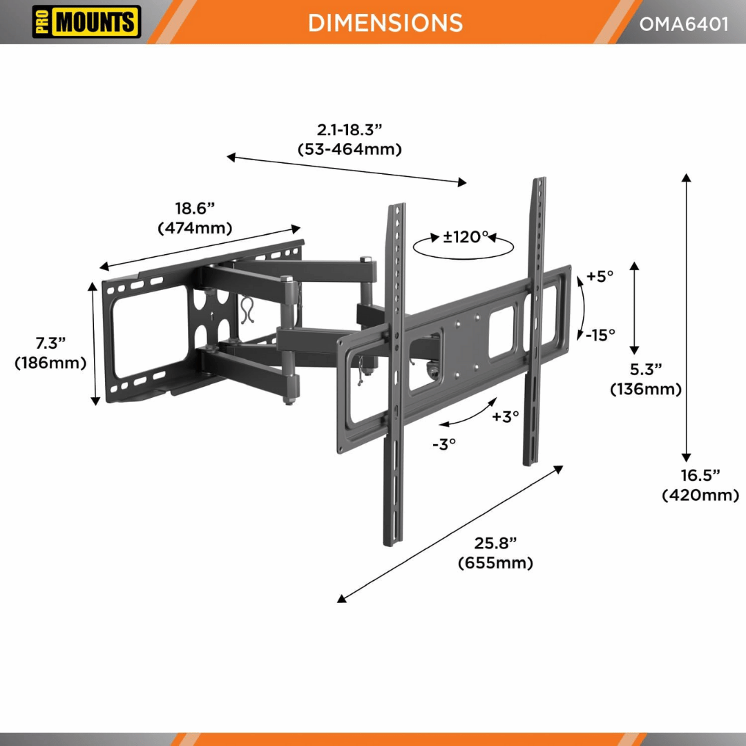 ProMount Full - Motion Articulating TV Wall Mount Bracket for TVs 47" to 75" (OMA6401 - 02) - Best Deal Office Furniture & Apple StoreLas_Vegas