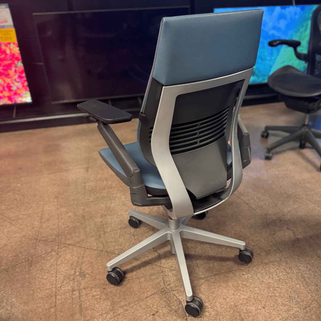 Steelcase Gesture Ergonomic Executive Office Chair with Adjustable Lumbar (Platinum Metallic/Cambridge Blue Elmo Soft Leather) - Best Deal Office Furniture & Apple StoreLas_Vegas