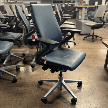 Steelcase Gesture Ergonomic Executive Office Chair with Adjustable Lumbar (Platinum Metallic/Cambridge Blue Elmo Soft Leather) - Best Deal Office Furniture & Apple StoreLas_Vegas