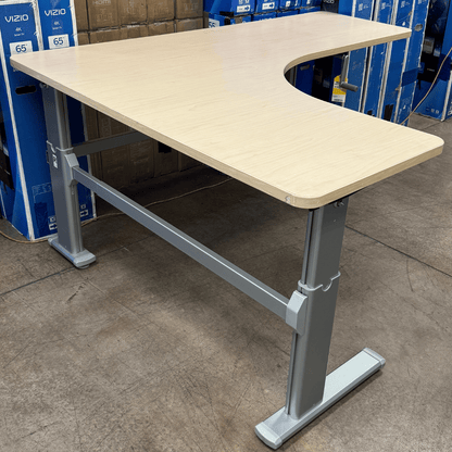 Steelcase Height Adjustable Curved L - Shaped Office Desk – Manual Crank (70" + 58" Wings, 23" Depth) - Best Deal Office, TV, & Apple StoreLas_Vegas