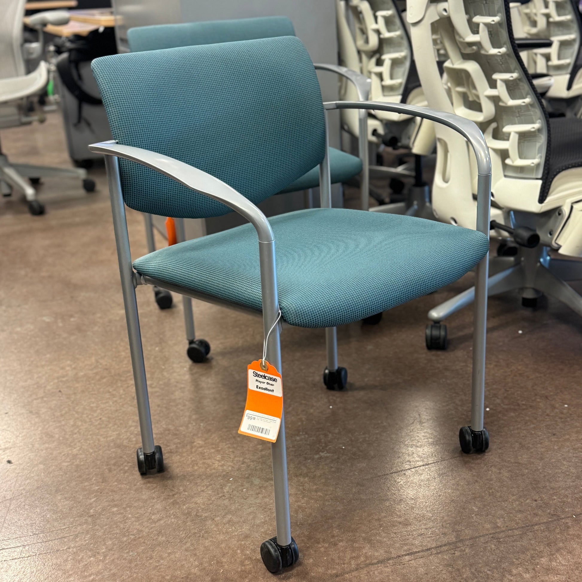 Steelcase Player Waiting Room Chair - Teal Cloth - Best Deal Office Las_Vegas